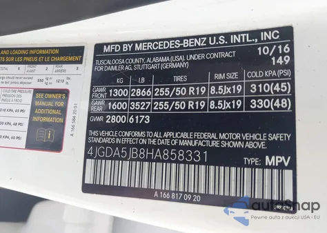 2017 Mercedes-Benz Gle 350 from USA, damaged, VIN 4JGDA5JB8HA858331